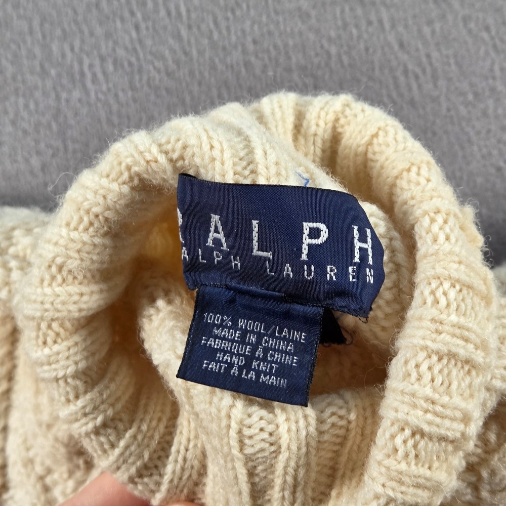 Vintage Polo Ralph Lauren Sweater Womens Large Wool Cable Hand Knit Fisherman - Picture 5 of 8
